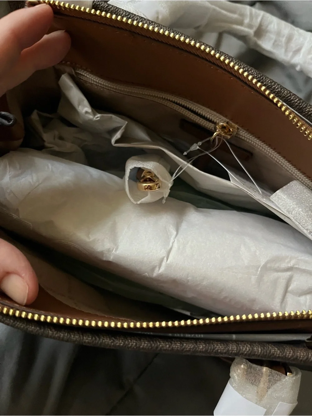 Michael Kors Dark Brown Logo Satchel with Tan Accents